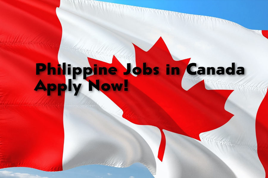Canada flag with overlay text reading "Philippine Jobs in Canada" – symbolizing overseas employment opportunities.