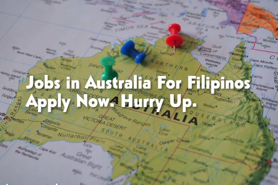 Map of Australia with the urgent text "Jobs in Australia. Hurry up. Apply now," emphasizing immediate opportunities for Jobs in Australia.